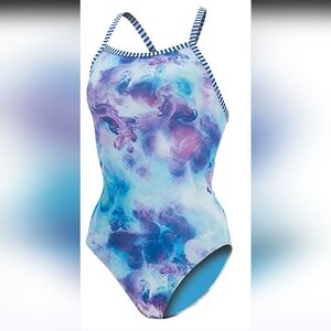 Dolphin Uglies Prints V-2 Back One-Piece Swimsuit Size 36 Blue 3019-O